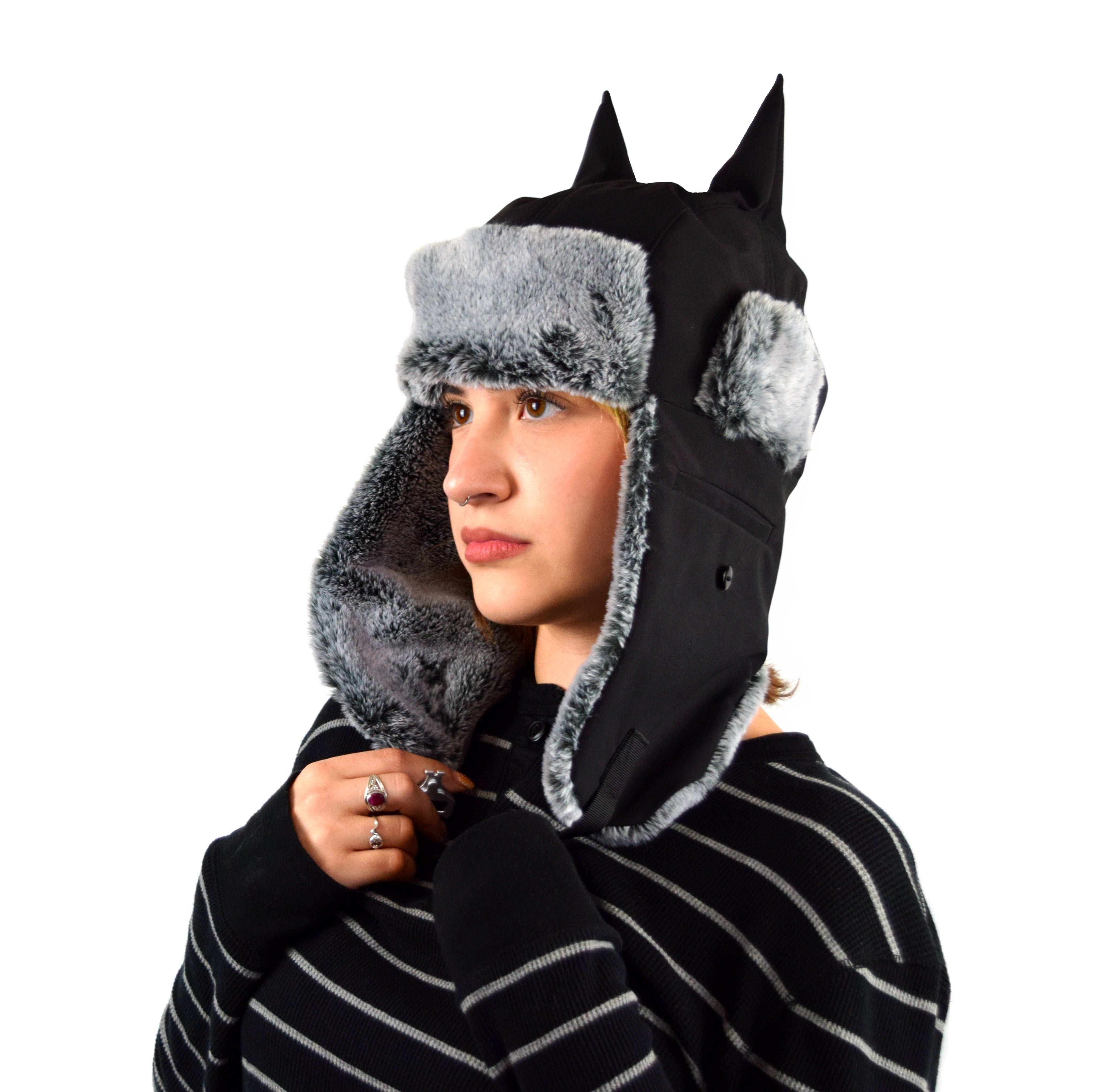 Horned ushanka satin lined