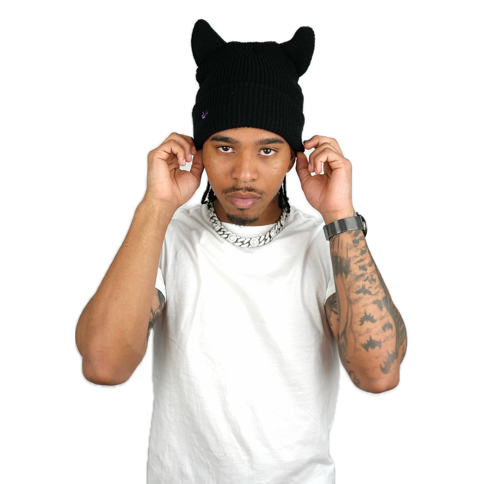Horned beanie satin lined