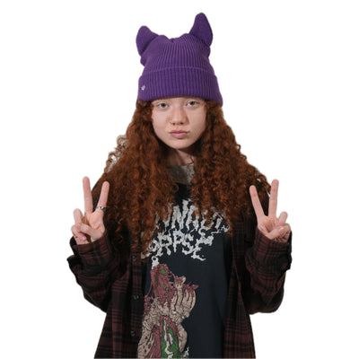 Satin lined horned beanie